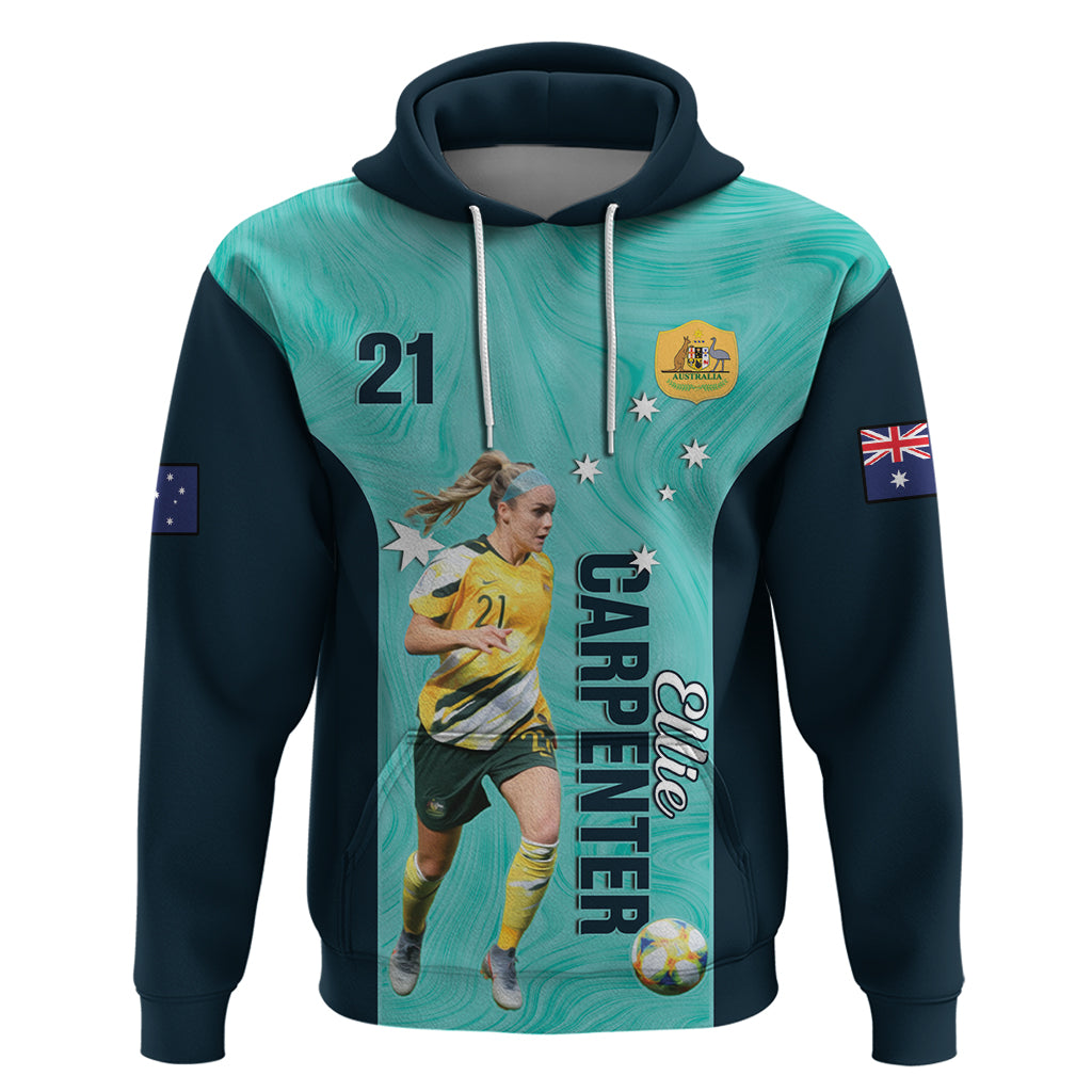 Australia Soccer Hoodie Ellie Carpenter Matildas - Turquoise - Vibe Hoodie Shop