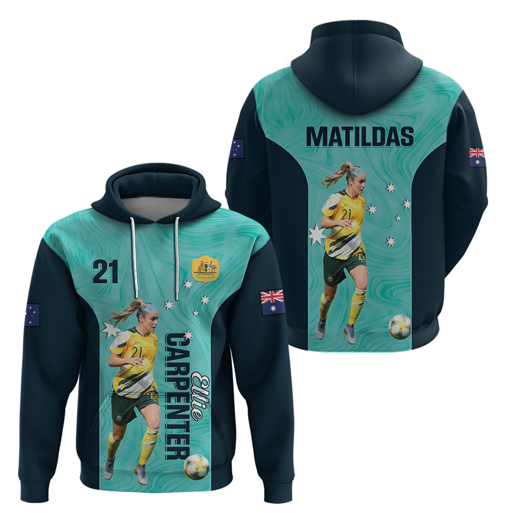 Australia Soccer Hoodie Ellie Carpenter Matildas - Turquoise - Vibe Hoodie Shop