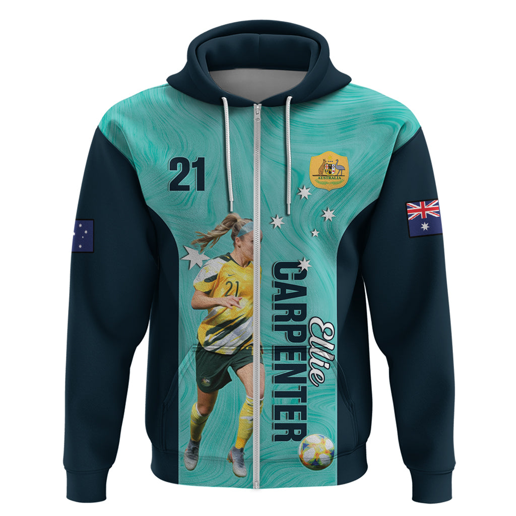 Australia Soccer Hoodie Ellie Carpenter Matildas - Turquoise - Vibe Hoodie Shop