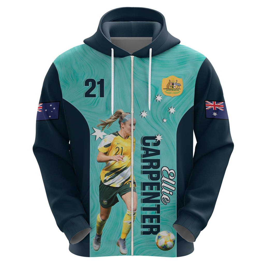 Australia Soccer Hoodie Ellie Carpenter Matildas - Turquoise - Vibe Hoodie Shop