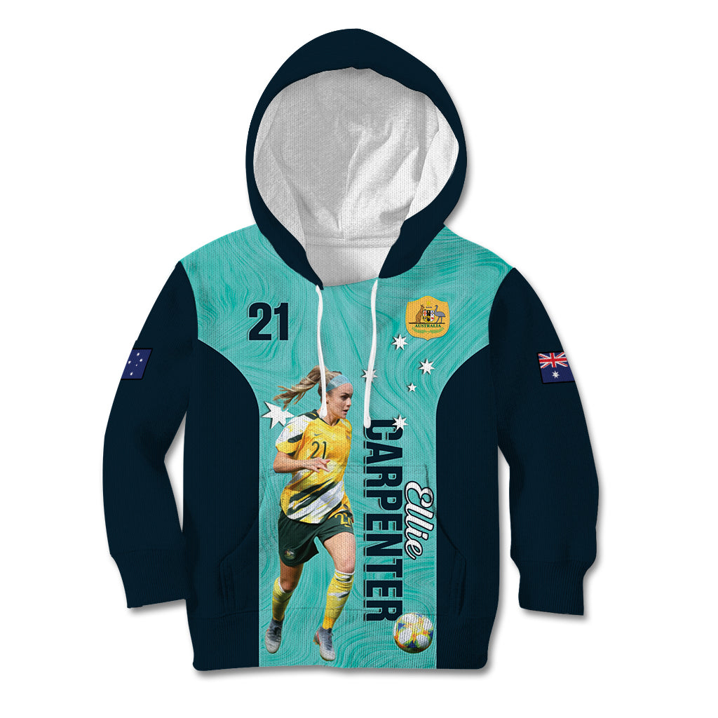 Australia Soccer Kid Hoodie Ellie Carpenter Matildas - Turquoise - Vibe Hoodie Shop