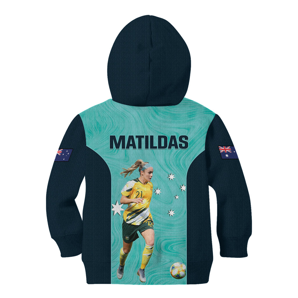 Australia Soccer Kid Hoodie Ellie Carpenter Matildas - Turquoise - Vibe Hoodie Shop