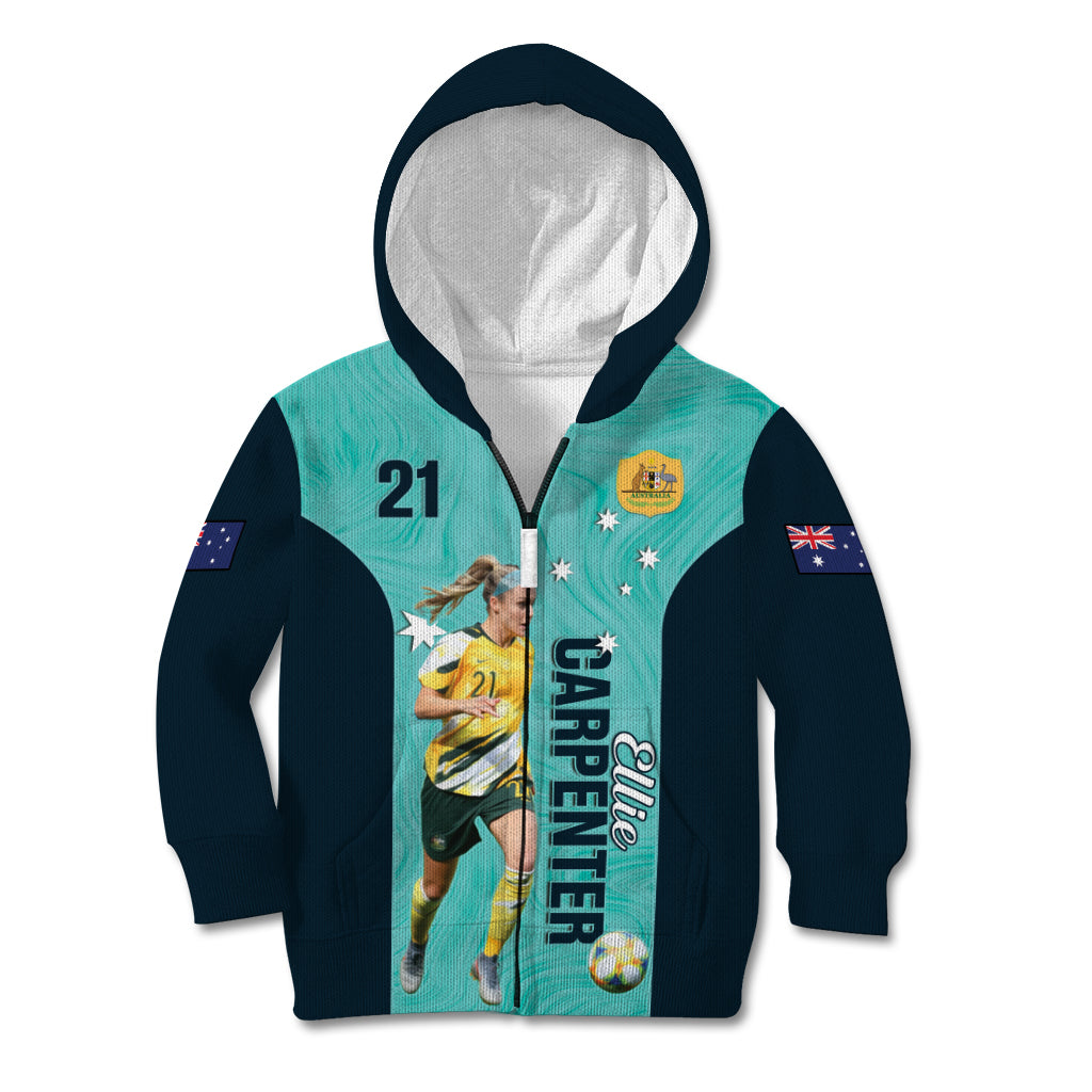 Australia Soccer Kid Hoodie Ellie Carpenter Matildas - Turquoise - Vibe Hoodie Shop