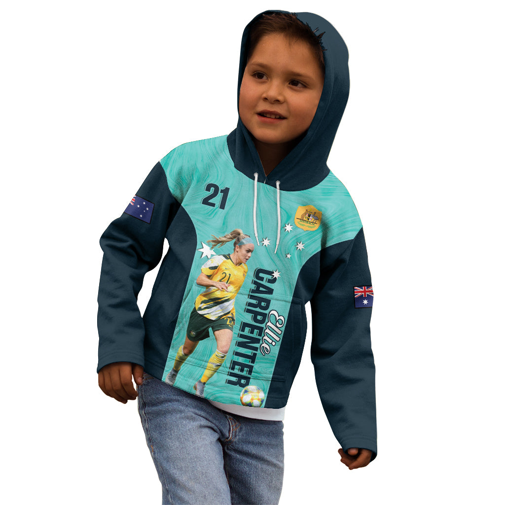 Australia Soccer Kid Hoodie Ellie Carpenter Matildas - Turquoise - Vibe Hoodie Shop