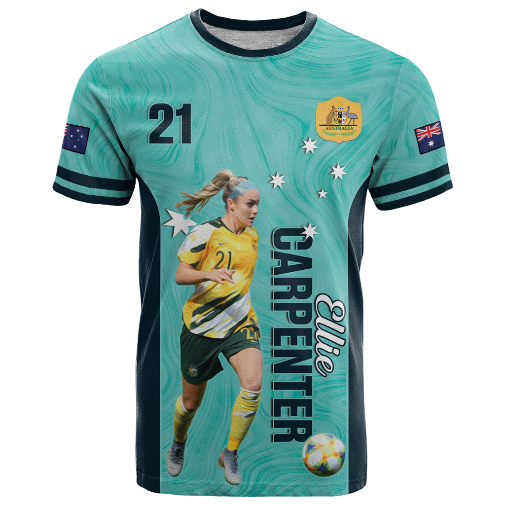 Australia Soccer T Shirt Ellie Carpenter Matildas - Turquoise - Vibe Hoodie Shop