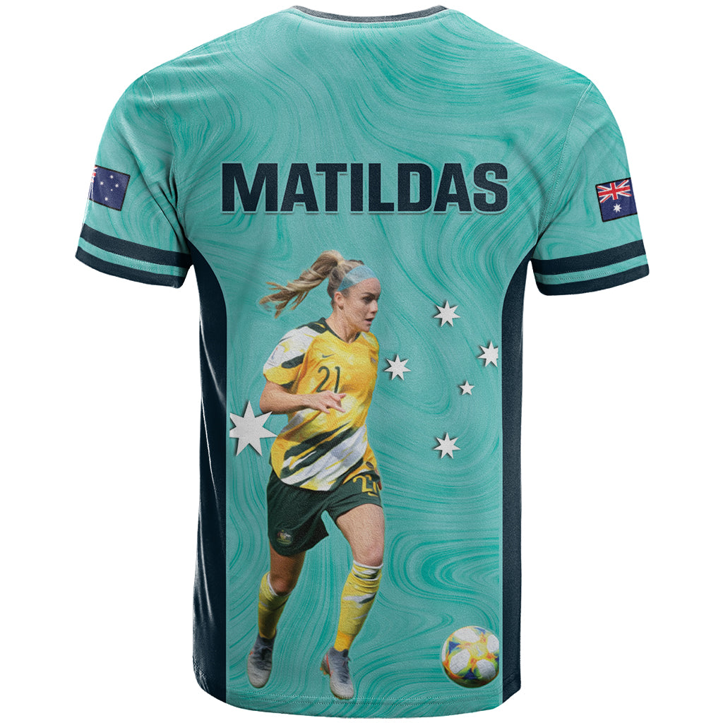 Australia Soccer T Shirt Ellie Carpenter Matildas - Turquoise - Vibe Hoodie Shop