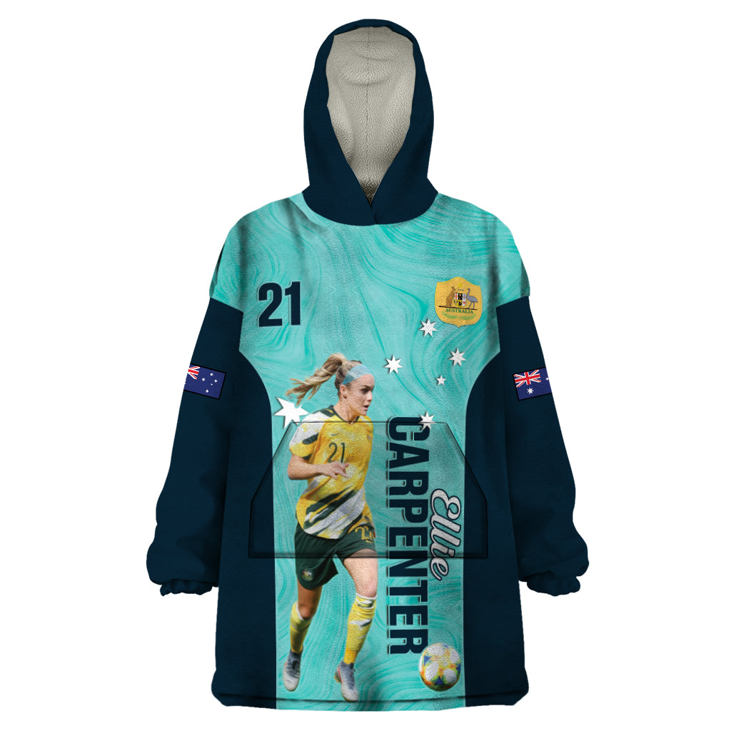 Australia Soccer Wearable Blanket Hoodie Ellie Carpenter Matildas - Turquoise - Vibe Hoodie Shop