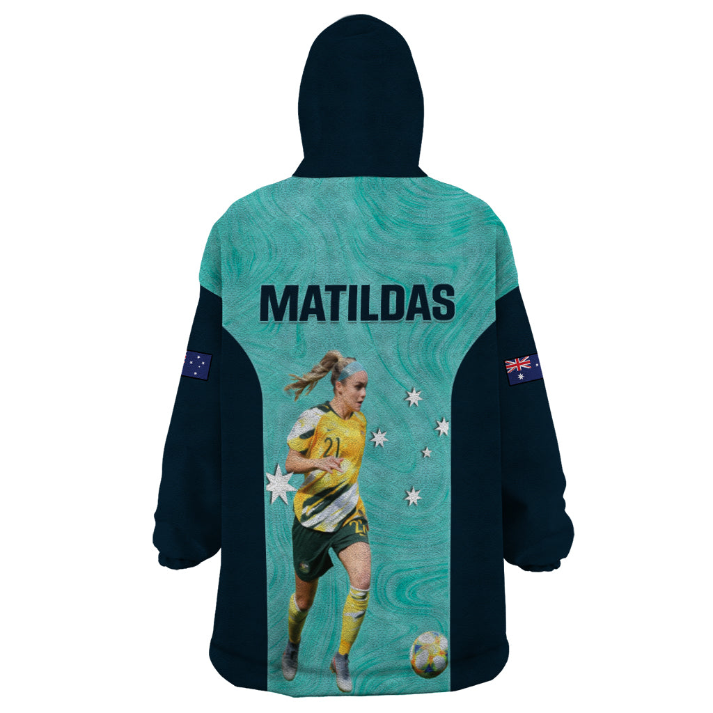 Australia Soccer Wearable Blanket Hoodie Ellie Carpenter Matildas - Turquoise - Vibe Hoodie Shop