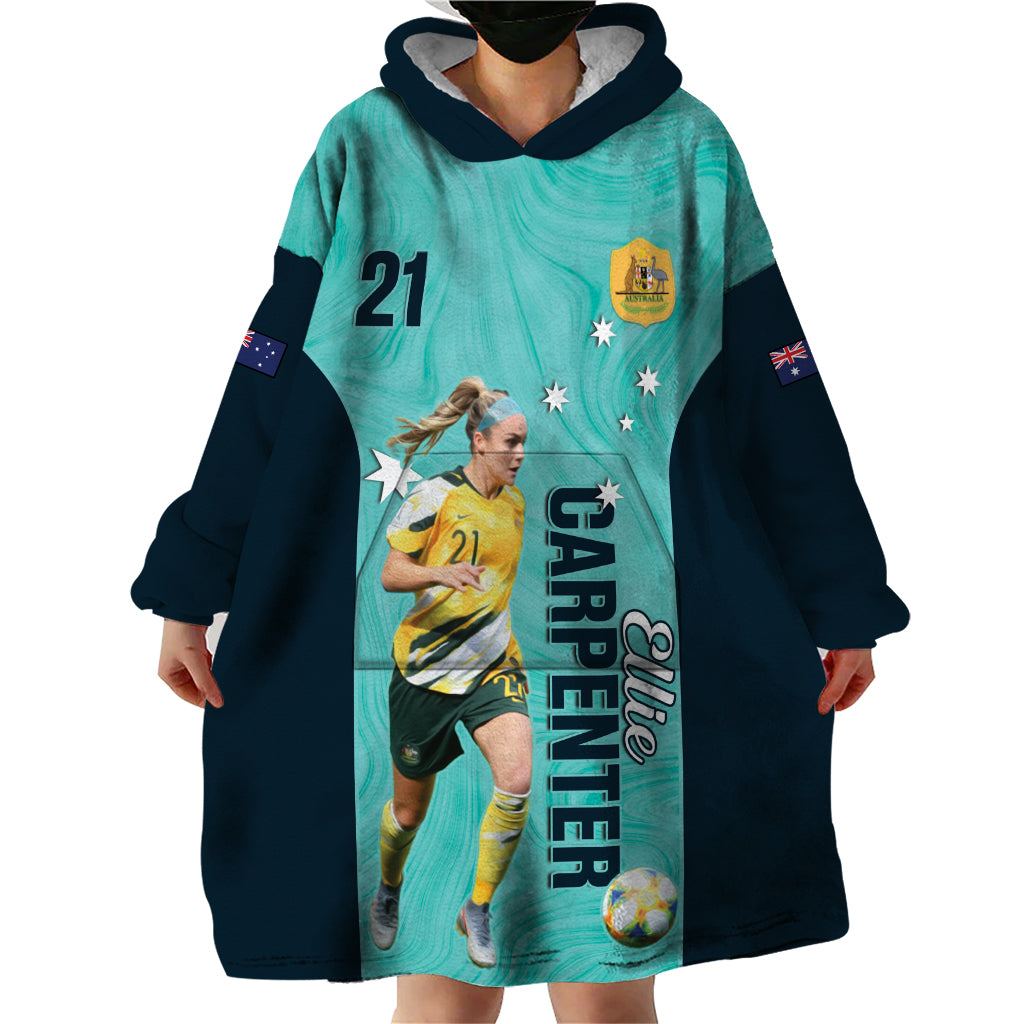 Australia Soccer Wearable Blanket Hoodie Ellie Carpenter Matildas - Turquoise - Vibe Hoodie Shop