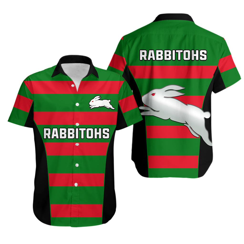 Rabbitohs Rugby Hawaiian Shirt Go Souths 1908 Sporty Style Black - Vibe Hoodie Shop