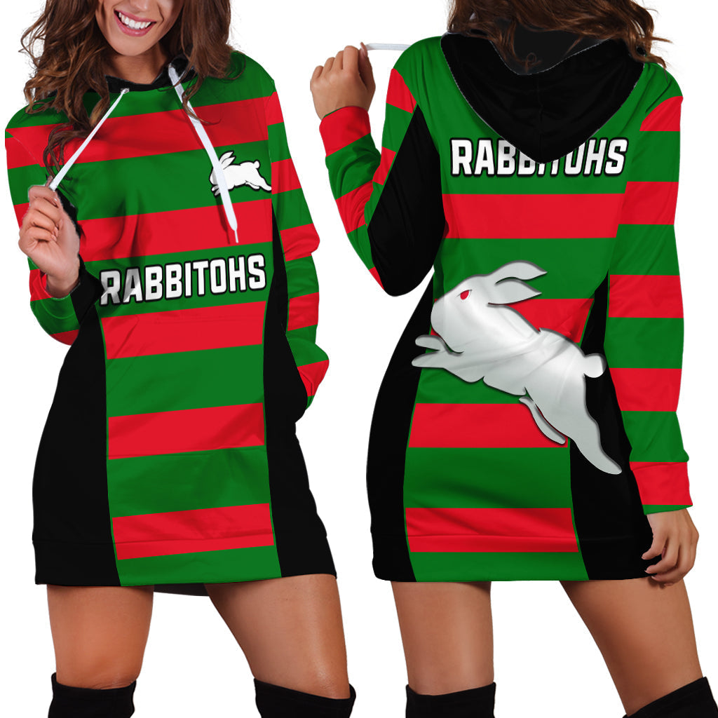 Rabbitohs Rugby Hoodie Dress Go Souths 1908 Sporty Style Black - Vibe Hoodie Shop