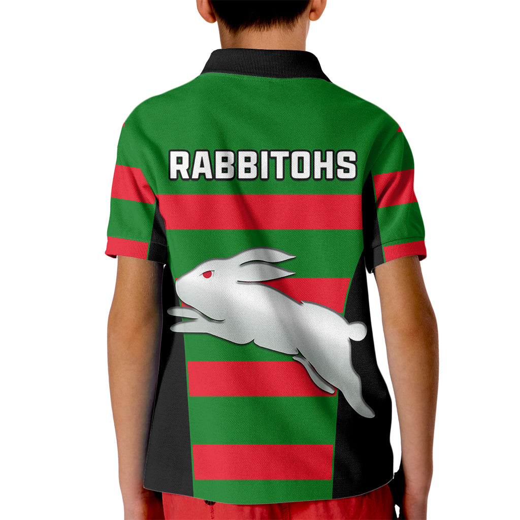 Rabbitohs Rugby Kid Polo Shirt Go Souths 1908 Sporty Style Black - Vibe Hoodie Shop