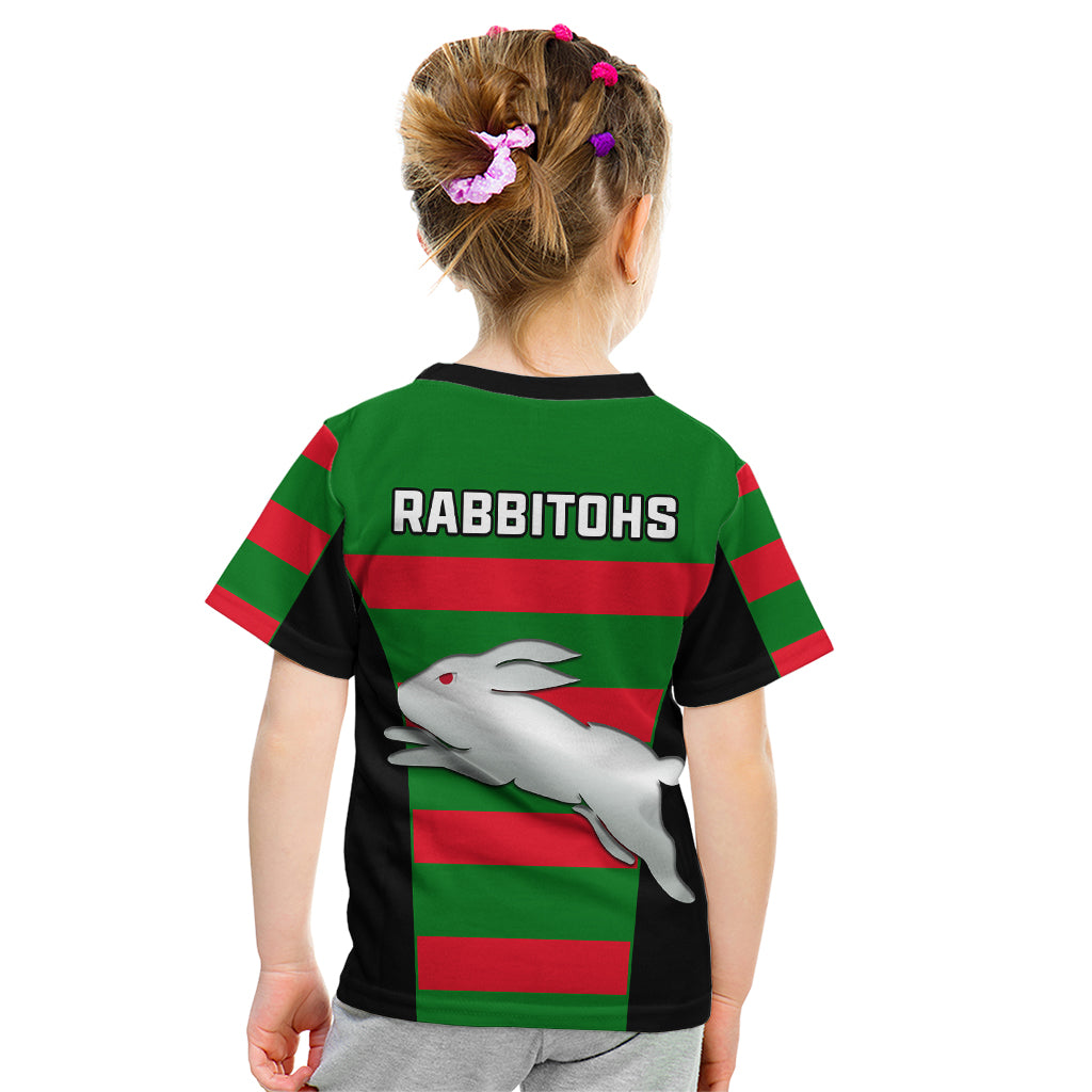 Rabbitohs Rugby Kid T Shirt Go Souths 1908 Sporty Style Black - Vibe Hoodie Shop