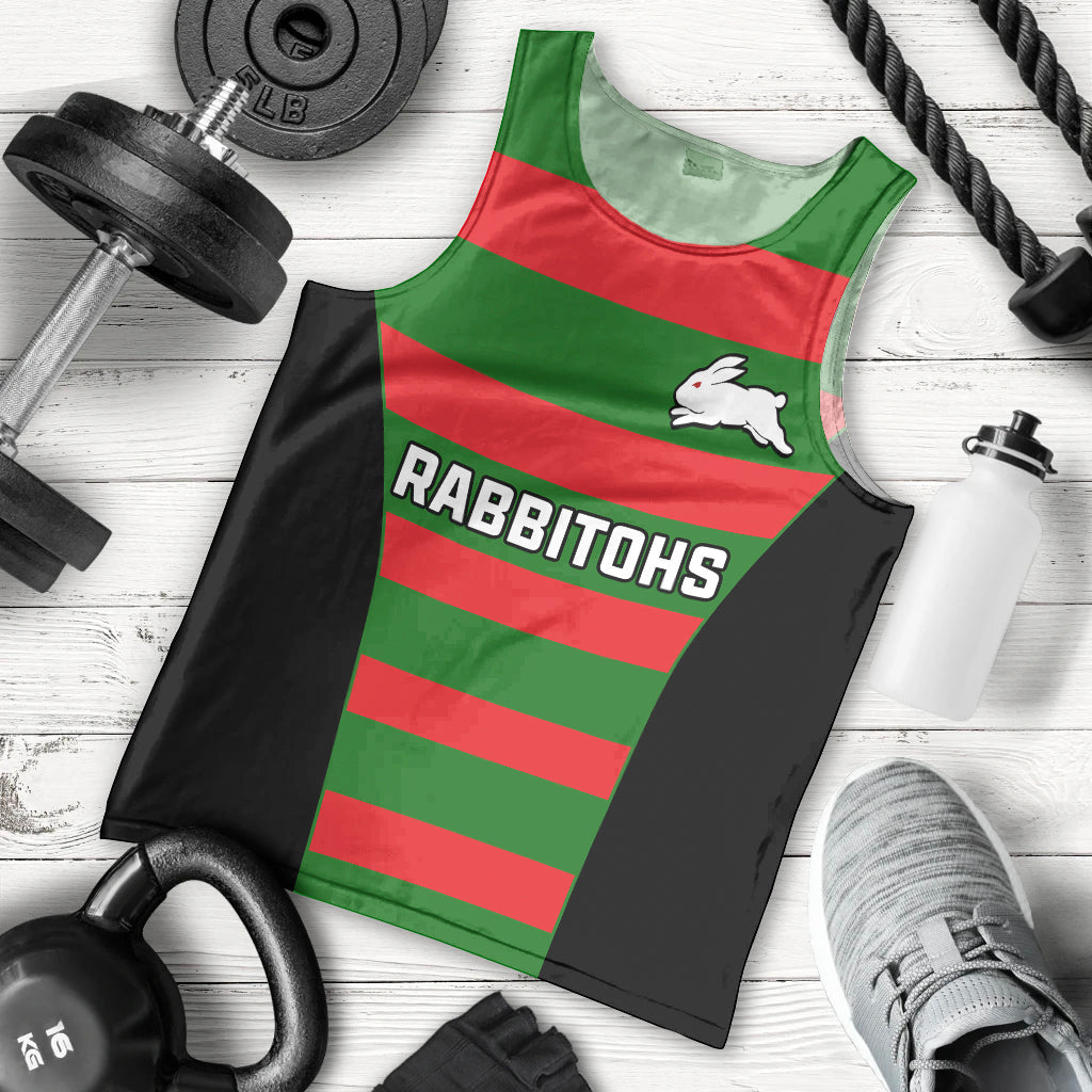 Rabbitohs Rugby Men Tank Top Go Souths 1908 Sporty Style Black - Vibe Hoodie Shop