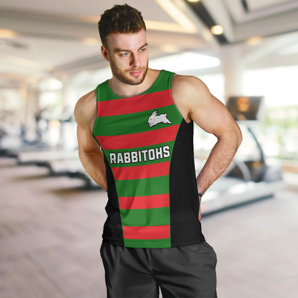 Rabbitohs Rugby Men Tank Top Go Souths 1908 Sporty Style Black - Vibe Hoodie Shop