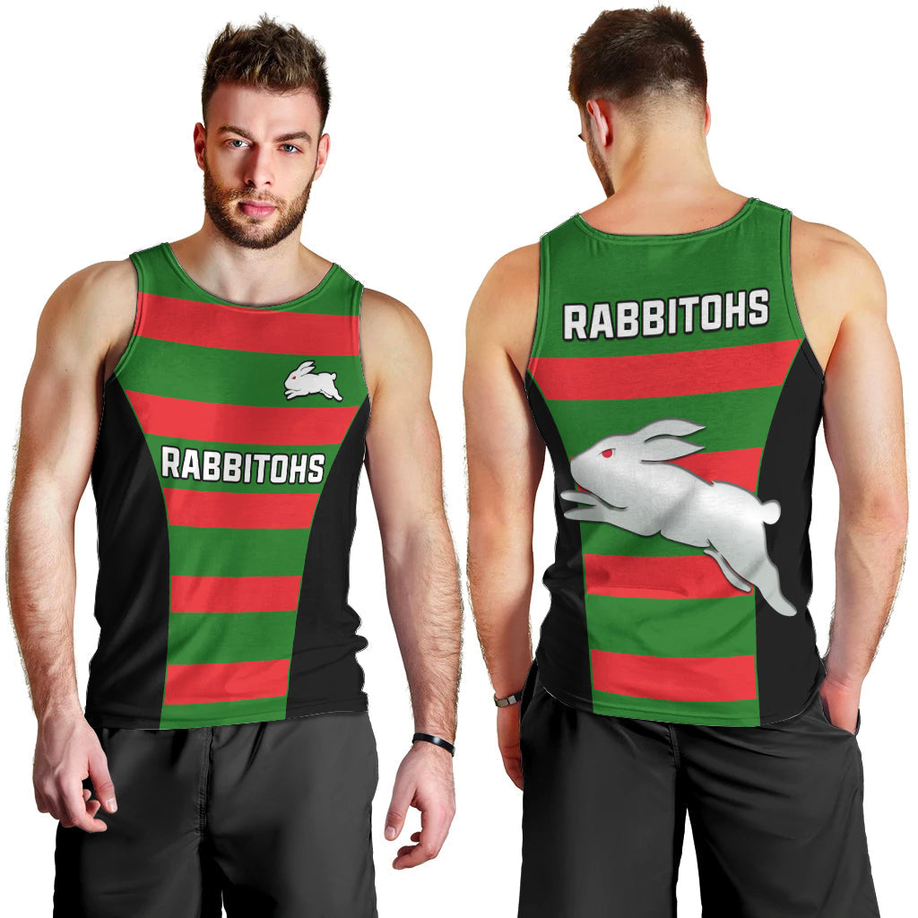 Rabbitohs Rugby Men Tank Top Go Souths 1908 Sporty Style Black - Vibe Hoodie Shop