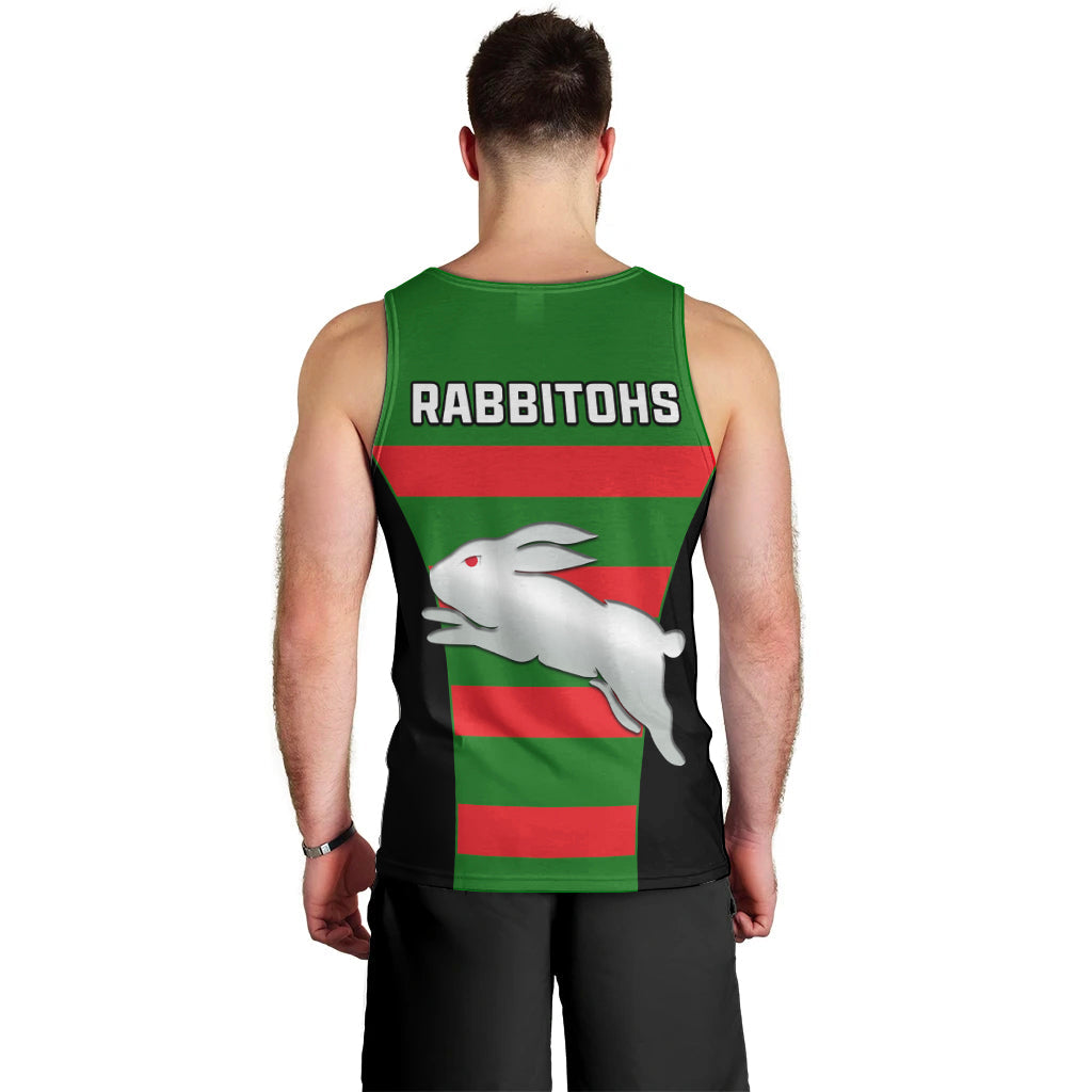 Rabbitohs Rugby Men Tank Top Go Souths 1908 Sporty Style Black - Vibe Hoodie Shop