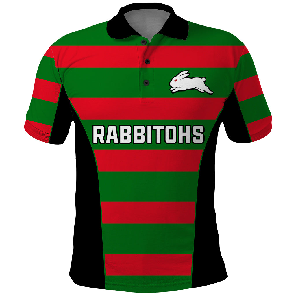 Rabbitohs Rugby Polo Shirt Go Souths 1908 Sporty Style Black - Vibe Hoodie Shop