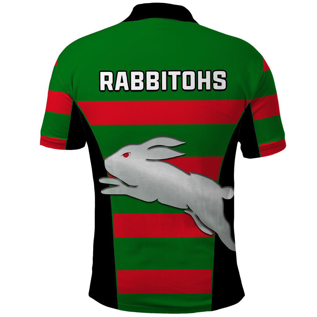 Rabbitohs Rugby Polo Shirt Go Souths 1908 Sporty Style Black - Vibe Hoodie Shop