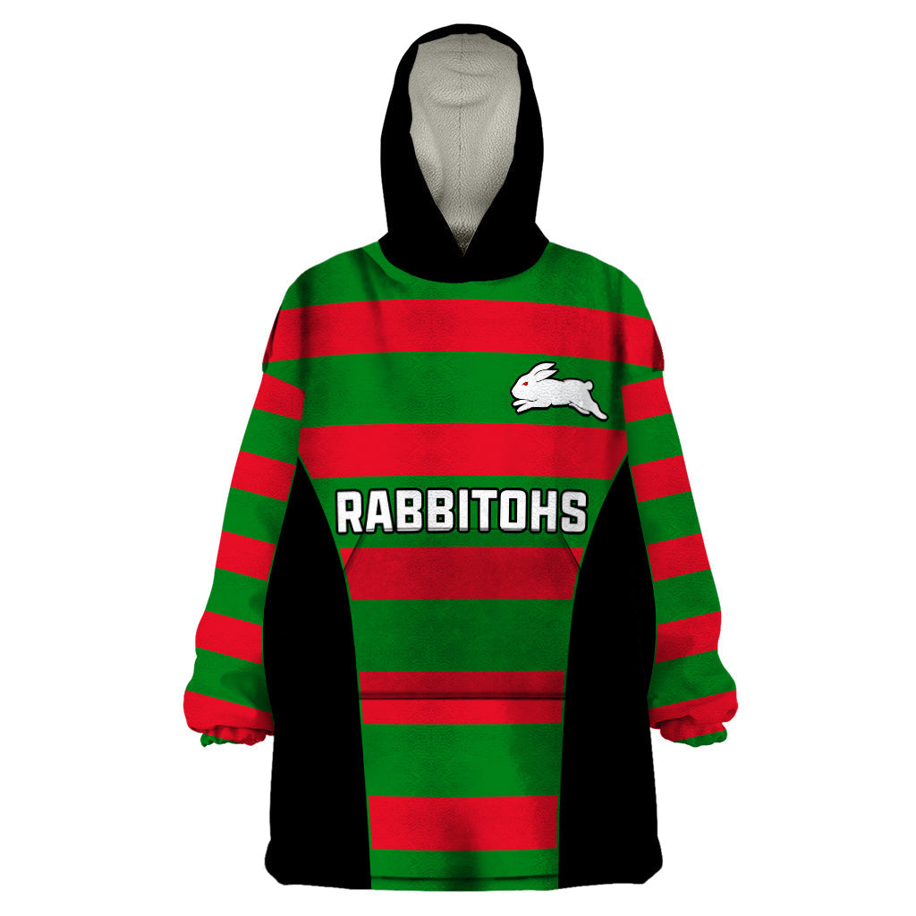 Rabbitohs Rugby Wearable Blanket Hoodie Go Souths 1908 Sporty Style Black - Vibe Hoodie Shop