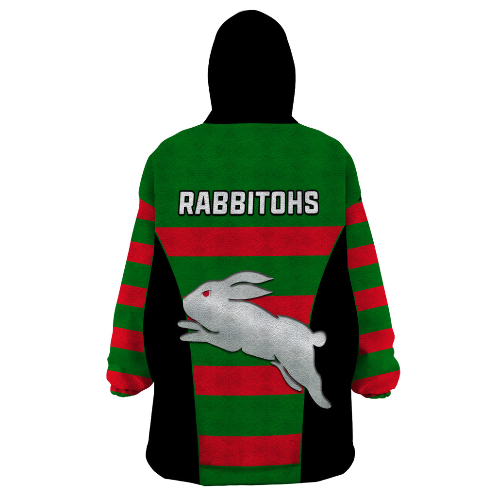 Rabbitohs Rugby Wearable Blanket Hoodie Go Souths 1908 Sporty Style Black - Vibe Hoodie Shop