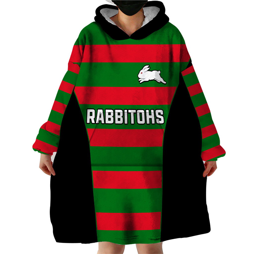 Rabbitohs Rugby Wearable Blanket Hoodie Go Souths 1908 Sporty Style Black - Vibe Hoodie Shop