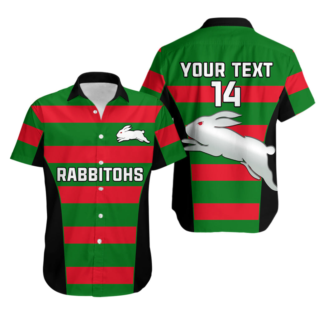 (Custom Text And Number) Rabbitohs Rugby Hawaiian Shirt Go Souths 1908 Sporty Style Black - Vibe Hoodie Shop