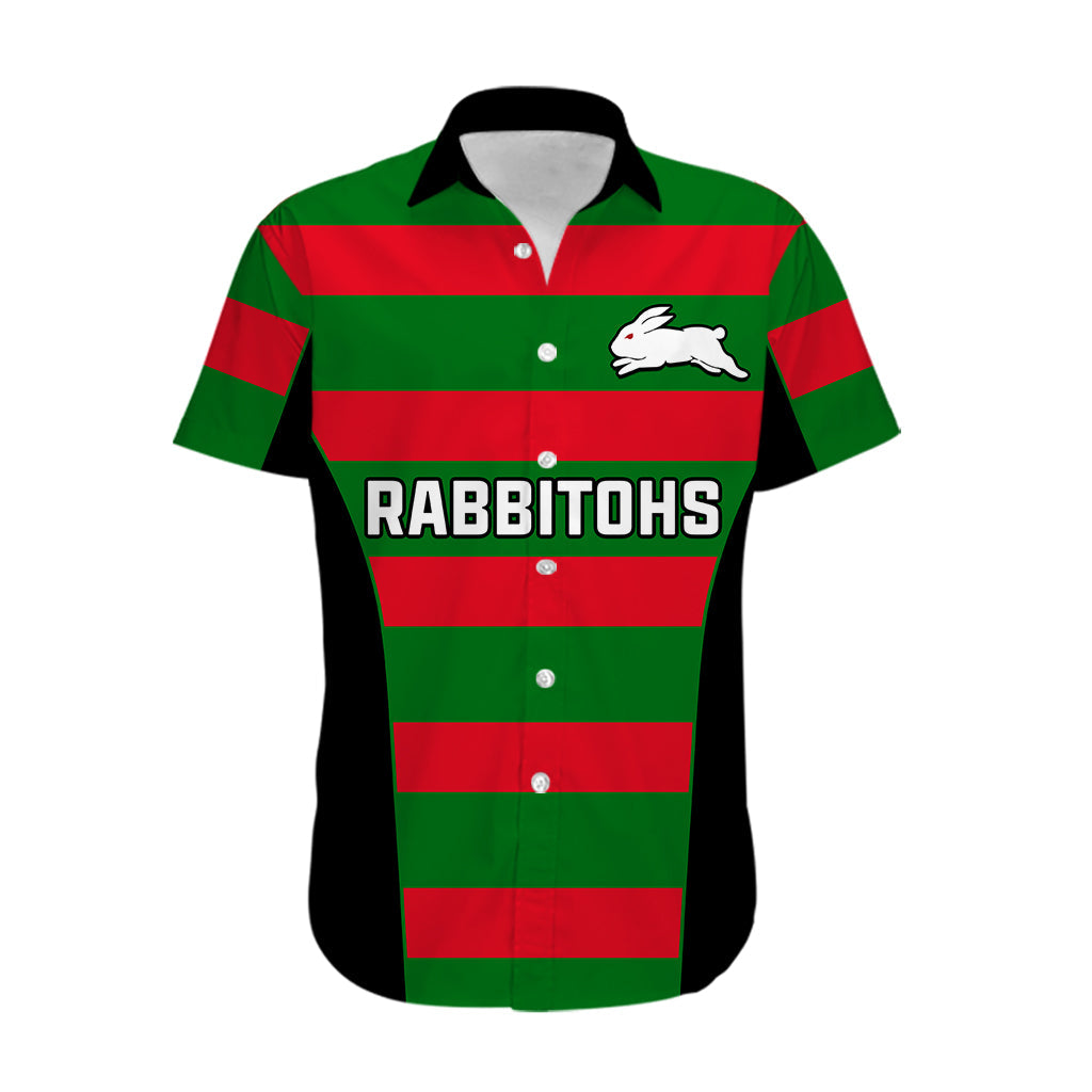 (Custom Text And Number) Rabbitohs Rugby Hawaiian Shirt Go Souths 1908 Sporty Style Black - Vibe Hoodie Shop