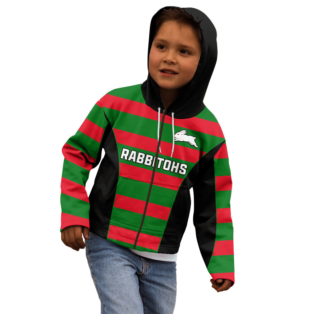 (Custom Text And Number) Rabbitohs Rugby Kid Hoodie Go Souths 1908 Sporty Style Black - Vibe Hoodie Shop