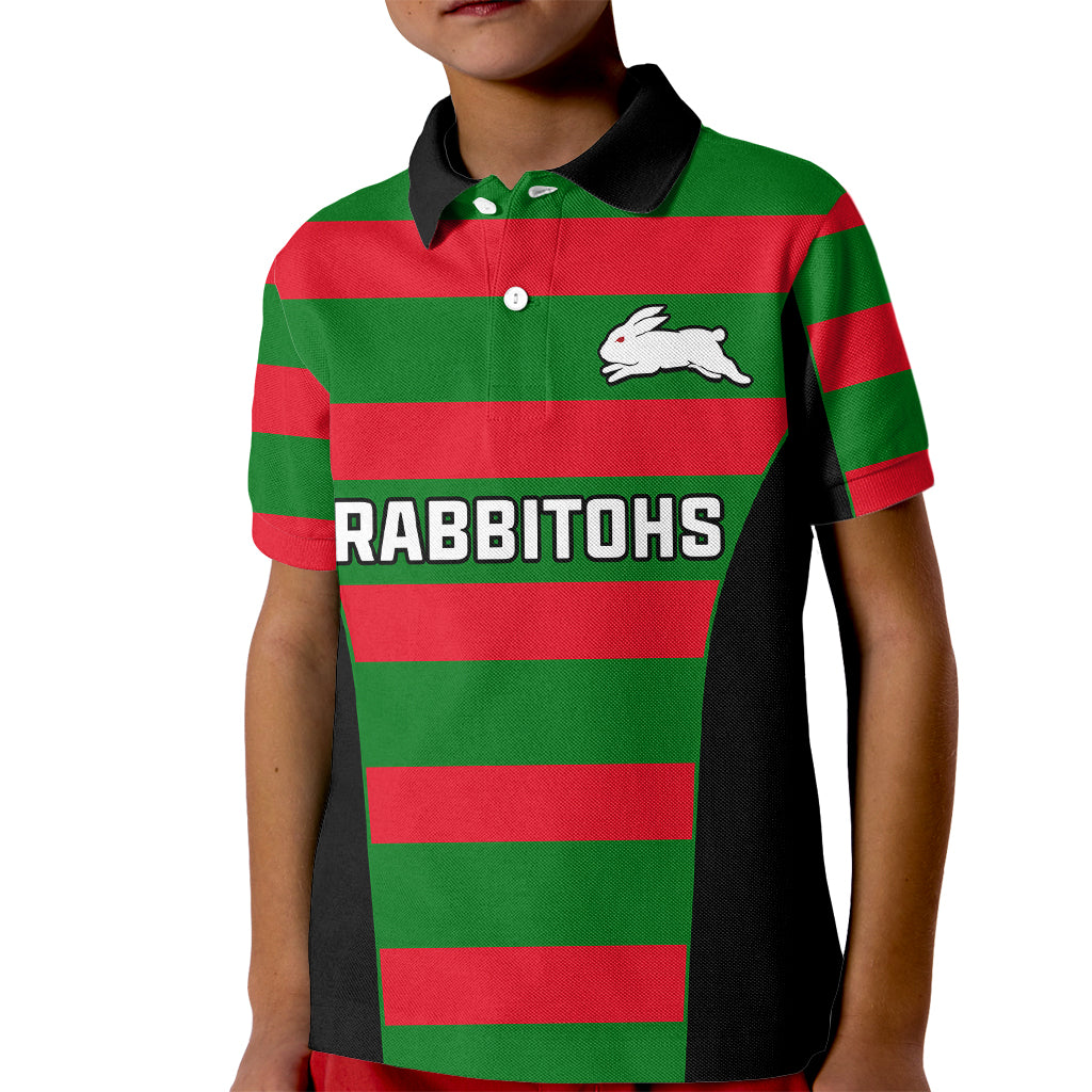 (Custom Text And Number) Rabbitohs Rugby Kid Polo Shirt Go Souths 1908 Sporty Style Black - Vibe Hoodie Shop