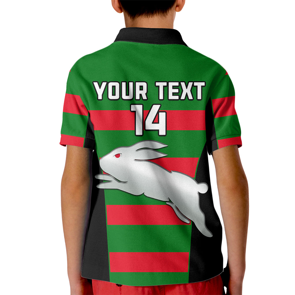 (Custom Text And Number) Rabbitohs Rugby Kid Polo Shirt Go Souths 1908 Sporty Style Black - Vibe Hoodie Shop