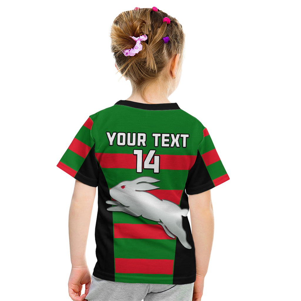 (Custom Text And Number) Rabbitohs Rugby Kid T Shirt Go Souths 1908 Sporty Style Black - Vibe Hoodie Shop