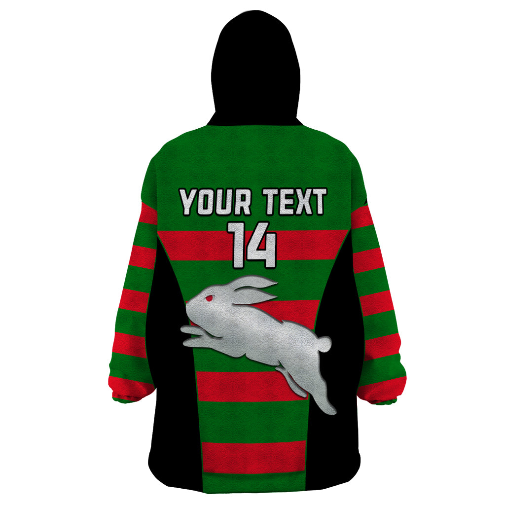 (Custom Text And Number) Rabbitohs Rugby Wearable Blanket Hoodie Go Souths 1908 Sporty Style Black - Vibe Hoodie Shop