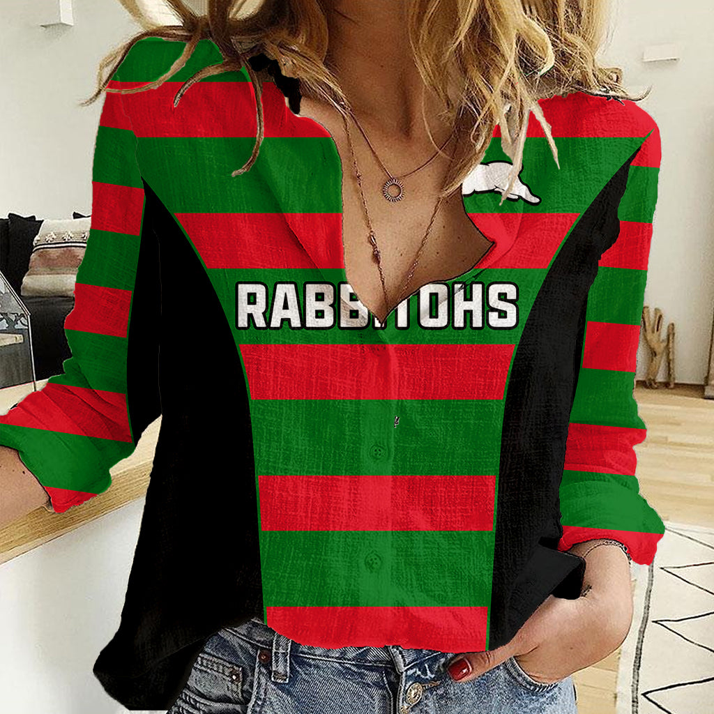 (Custom Text And Number) Rabbitohs Rugby Women Casual Shirt Go Souths 1908 Sporty Style Black - Vibe Hoodie Shop