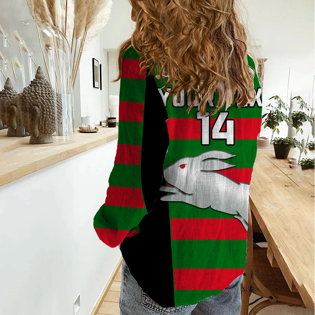 (Custom Text And Number) Rabbitohs Rugby Women Casual Shirt Go Souths 1908 Sporty Style Black - Vibe Hoodie Shop