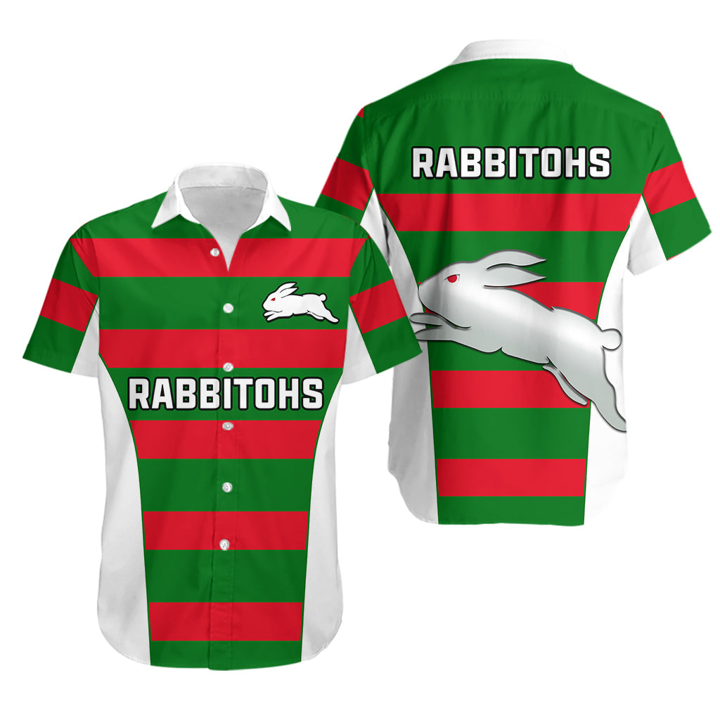 Rabbitohs Rugby Hawaiian Shirt Go Souths 1908 Sporty Style White - Vibe Hoodie Shop