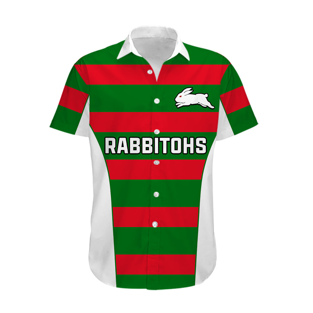 Rabbitohs Rugby Hawaiian Shirt Go Souths 1908 Sporty Style White - Vibe Hoodie Shop