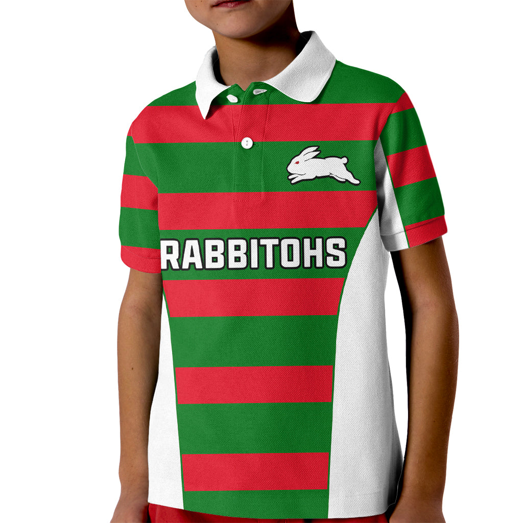 Rabbitohs Rugby Kid Polo Shirt Go Souths 1908 Sporty Style White - Vibe Hoodie Shop