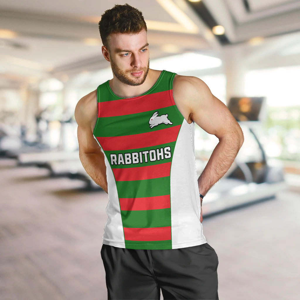 Rabbitohs Rugby Men Tank Top Go Souths 1908 Sporty Style White - Vibe Hoodie Shop