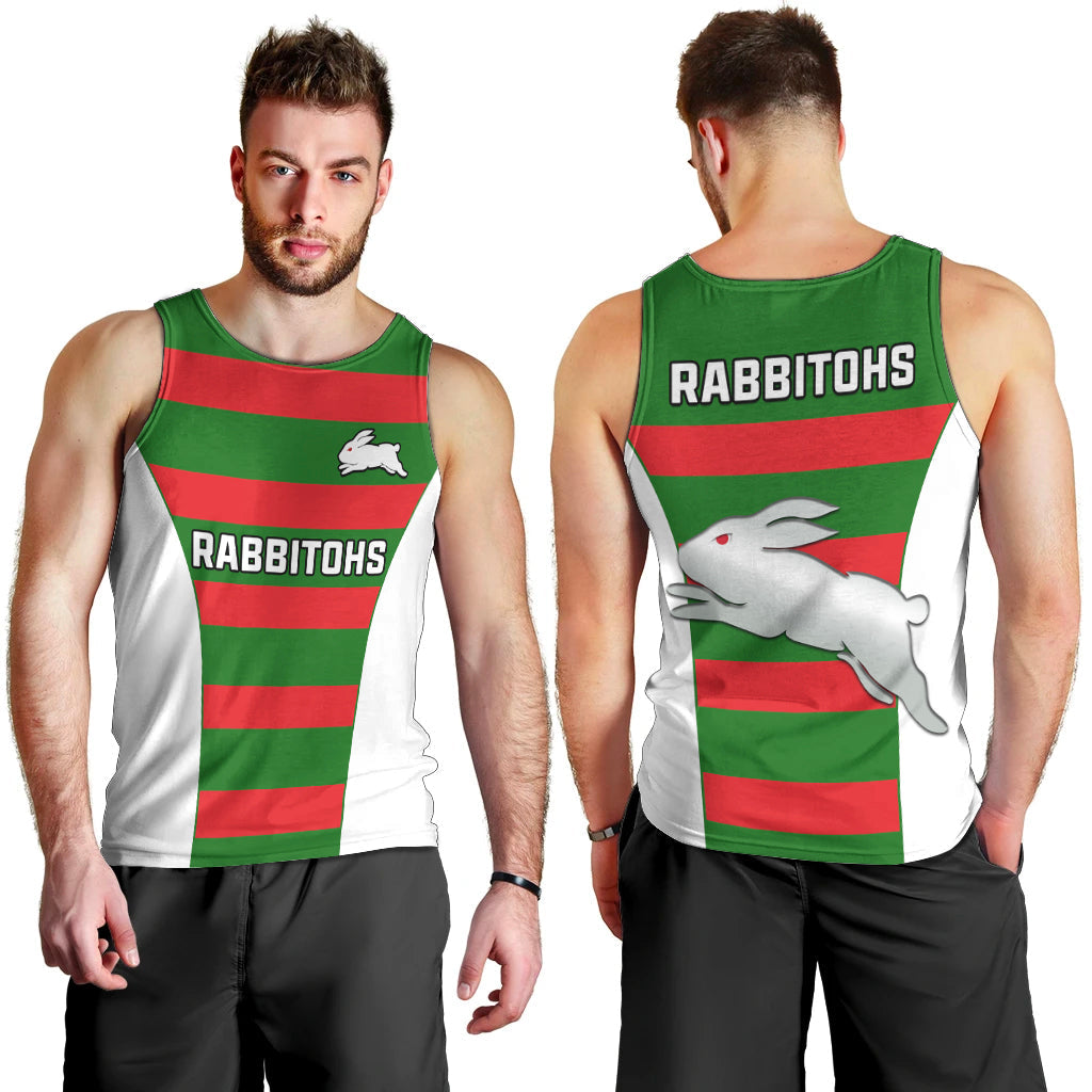 Rabbitohs Rugby Men Tank Top Go Souths 1908 Sporty Style White - Vibe Hoodie Shop