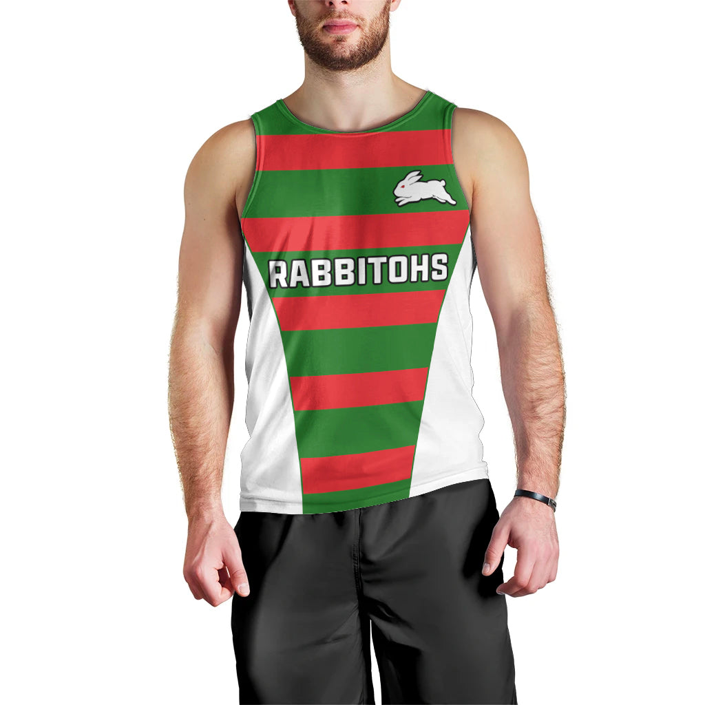 Rabbitohs Rugby Men Tank Top Go Souths 1908 Sporty Style White - Vibe Hoodie Shop