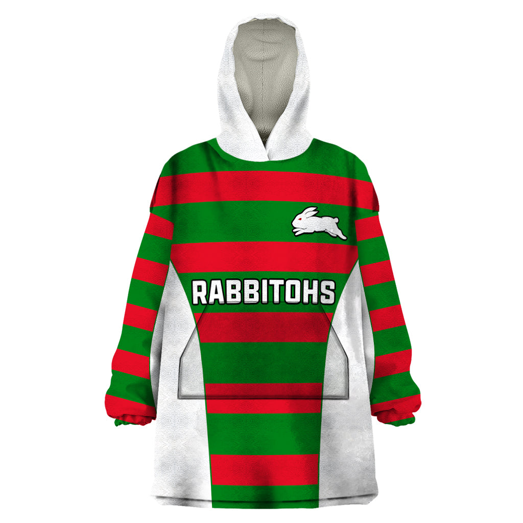 Rabbitohs Rugby Wearable Blanket Hoodie Go Souths 1908 Sporty Style White - Vibe Hoodie Shop