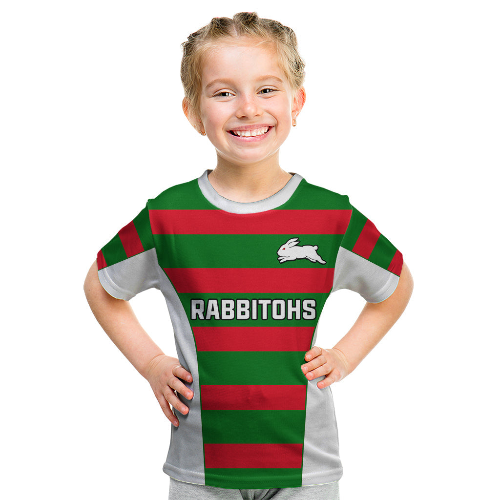 (Custom Text And Number) Rabbitohs Rugby Kid T Shirt Go Souths 1908 Sporty Style White - Vibe Hoodie Shop