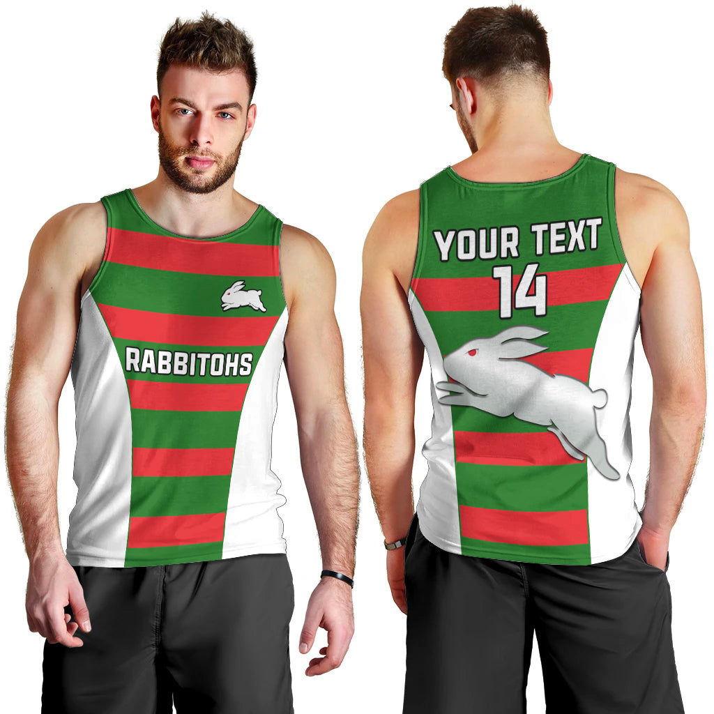 (Custom Text And Number) Rabbitohs Rugby Men Tank Top Go Souths 1908 Sporty Style White - Vibe Hoodie Shop