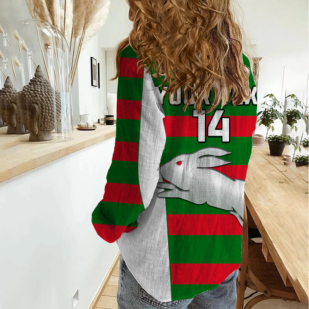 (Custom Text And Number) Rabbitohs Rugby Women Casual Shirt Go Souths 1908 Sporty Style White - Vibe Hoodie Shop