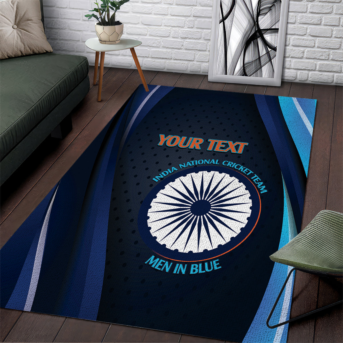 Custom India Cricket Area Rug 2024 World Cup Go Men in Blue - Vibe Hoodie Shop