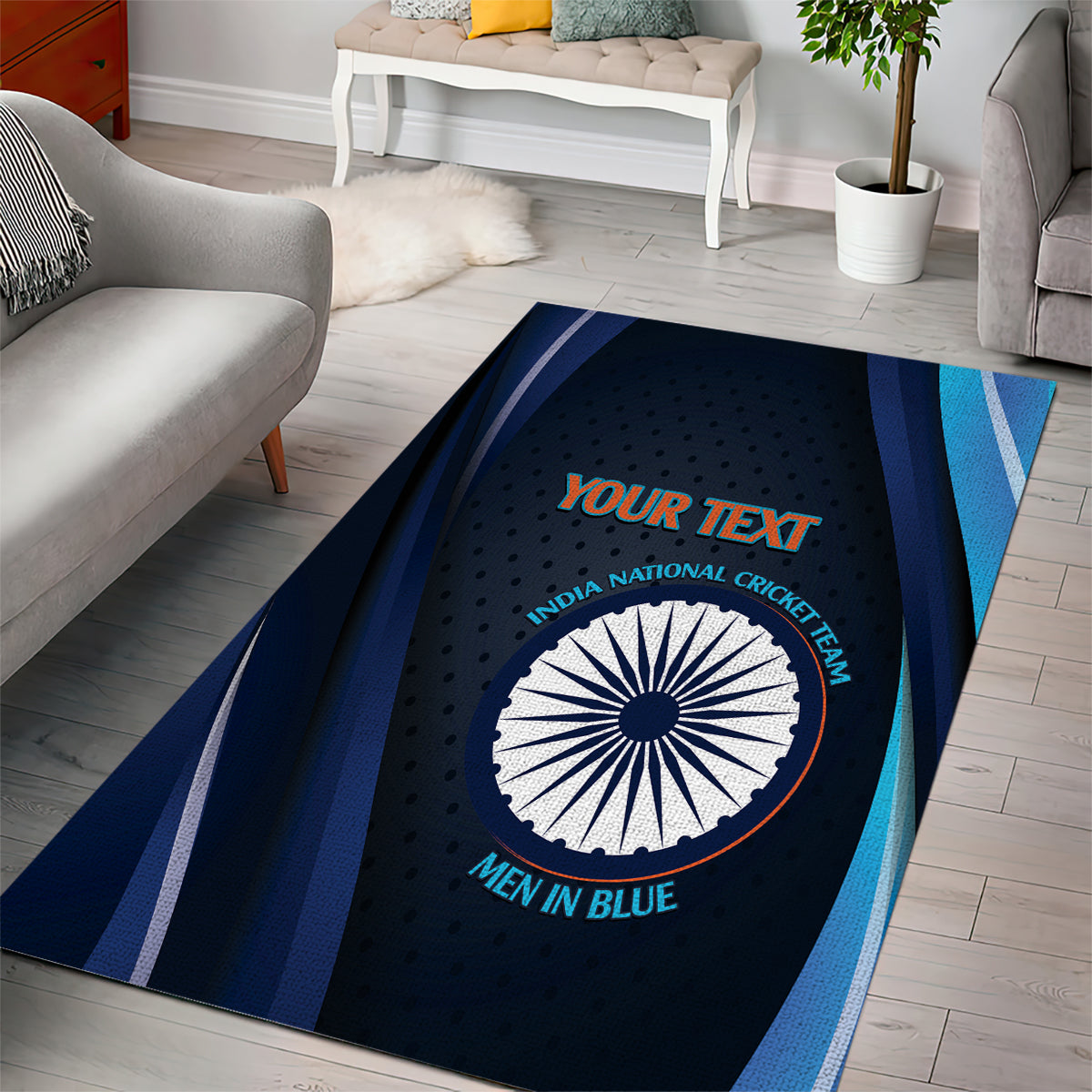 Custom India Cricket Area Rug 2024 World Cup Go Men in Blue - Vibe Hoodie Shop