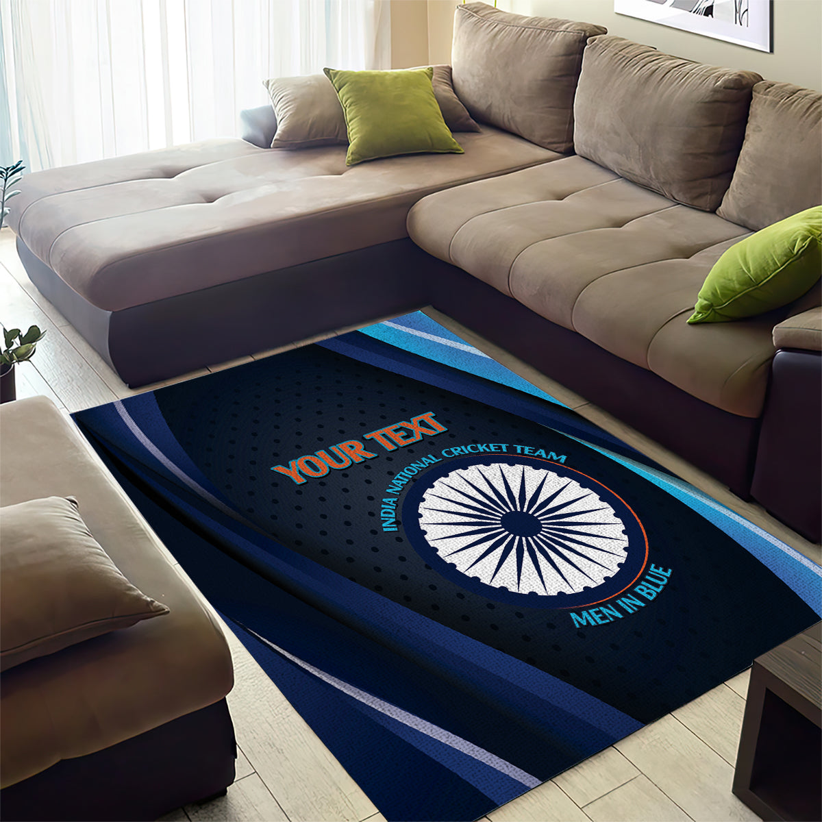 Custom India Cricket Area Rug 2024 World Cup Go Men in Blue - Vibe Hoodie Shop