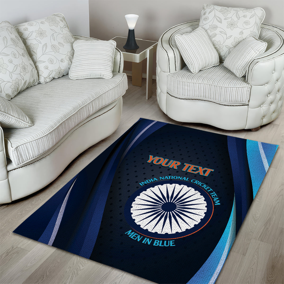 Custom India Cricket Area Rug 2024 World Cup Go Men in Blue - Vibe Hoodie Shop