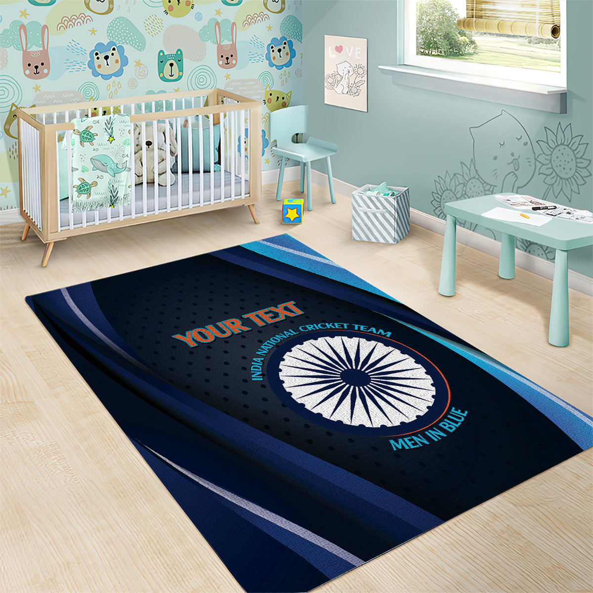 Custom India Cricket Area Rug 2024 World Cup Go Men in Blue - Vibe Hoodie Shop